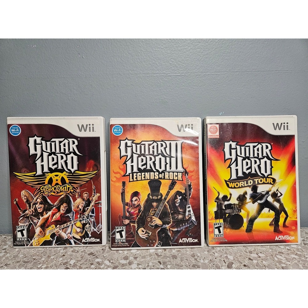 Activision Guitar Hero Nintendo Wii 3 Game Lot Aerosmith Legends World Tour
